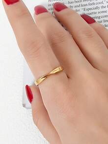 1pc Personalized Stainless Steel Mobius 18K Gold Plated Minimalist Name & Date Engraved Ring, Suitable For Women And Men - Gold - View 2