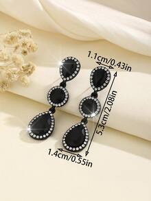一对波西米亚风合金水钻装饰时尚百搭耳环 - 黑與白 - 查看 4