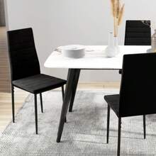 Set Of 4 Dining Chairs, Without Armrests, Fabric Upholstery, Metal Legs, Black - Black - View 8