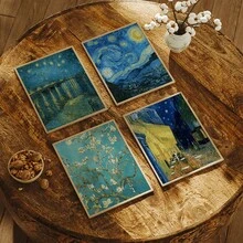 4pcs/Set Vintage Wall Art Posters, Vincent Van Gogh Canvas Wall Decor - Starry Night, Cafe Terrace, Floral, Retro Landscape Paintings, Suitable For Indoor And Outdoor Decoration, Portrait, Canvas Ink Printing, With Or Without Frame, Room Decor, Home Decor, College Dorm Apartment Decor, Hotel & Home Wall Decor Gift, Ideal Housewarming Gift, Suitable For Living Room, Bedroom, Bathroom And Office. - Multicolor - View 3