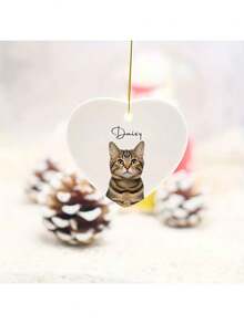 Customized Ceramic Heart-Shaped Pet Decor, Can Print Pet Photos And Names, Personalized Pet Ceramic Ornaments, Pet Christmas Decorations, Unique Keepsake, Gift For Pet Lovers - Multicolor - View 4