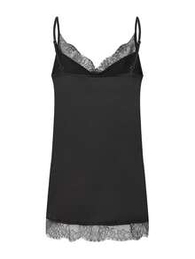 Women's Long Camisoles Tops Spaghetti Strap Stylish Solid Color Lace Trim Casual Tank Tops - Black - View 2