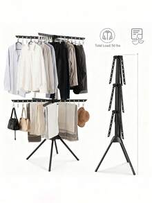 1pc Freestanding Multi-Tier Drying Rack With Hooks | Metal Material, High Capacity, Suitable For Indoor/Outdoor Use, Space-Saving, Ideal For Nursery, Bedroom, Nursing Room, Apartment, Dorm, Small Home, Also A Great Gift, Clothes Drying Rack