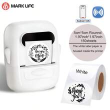 Marklife P50 White Thermal Label Maker, Inkless Printer, Portable Wireless Label Printer For Barcode, QR Code, Jewelry, Retail Clothing Tag, Labeling, Home, Office, Compatible With Phone Android, IOS, With 1 Roll Sticker