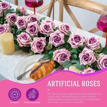 Roses Faux Flowers Silk Roses 16.5in Artificial Roses With Stems Realistic Artificial Flowers Suitable Indoor Home Decor Bouquet Wedding Decor Party Decor Pink Purple, 12PCS - 紫色 12 件裝 - 查看 5