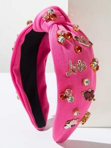 1件新款纯色情人节发箍，时尚优雅百搭，奢华心形字母设计宽结发箍，适合女性在婚礼、情人节等场合佩戴，是馈赠佳品。 - 玫紅色 - 查看 1