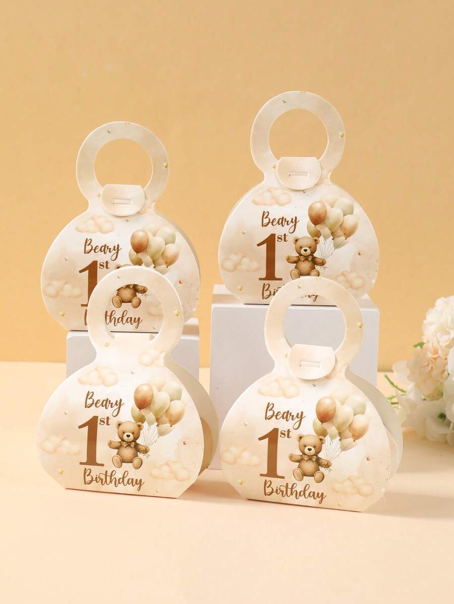 12pcs Brown Bear Gift Box With Handle, 1st Birthday Gift Bags, Happy Birthday Party Supplies, Teddy Bear Theme Party Tote Gift Boxes, Bear Candy Box, Sweet Box, Birthday Gift Packaging Box, Family Holiday Gatherings Kitchen Baking Wrapping Supplies, 1st Birthday Decorations, Babe Shower Decorations, Gender Reveal Decorations, Birthday Gifts, Party Favors