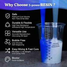 32盎司/6.76盎司（946毫升/200毫升）液态硅胶模具制作套装，快速固化1:1混合浇注材料（邵氏硬度25A），高强度配方，适用于DIY工艺品、树脂艺术和定制模具项目，非常适合初学者。 - 藍色 - 查看 4