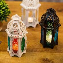 1pc Small Black Moroccan Style Candle Holder With Clear Glass Panel, Suitable For Patio, Indoor/Outdoor, Events, Ramadan, Parties And Weddings. They Also Make An Ideal Gift For Ramadan, Birthdays, Graduations, Eid Al-Fitr And More. - Multicolor - View 11