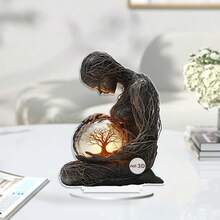 2D平面休闲家居波西米亚风格亚克力生命之树桌面摆件 - 优雅的家居和办公装饰，适合生日和毕业典礼 | 雕塑女性造型，内置发光树，无需电池 - 彩色 - 查看 2