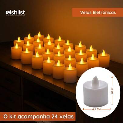 Kit Com 24 Velas Decorativa Eletronica Led Amarela