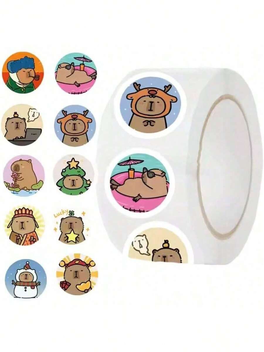 EstiloQuerida Mia, pequeña Liz|   500 Piezas Capybara Pegatinas Calcomanías Kawaii Animal Vinil Scrapbook Arte Manualidades Tarjetas DIY|   Obsequio Recuerdo Regalo Fiesta Día del Niño (Capybara C, 1 Roll=500 Pz)Versión mejorada - Carpincho C - Ver 1