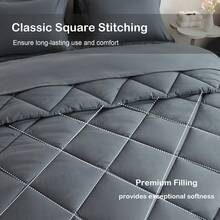 7pcs Full Queen King Black Dark Grey Green White Quilted Comforter Fitted Sheet Flat Sheet Mattress Protector Cover And Pillowcases Sets - 深灰色 - 查看 4