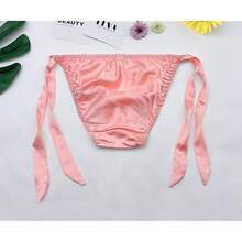 Women Silk Panties Lightweight Briefs Smooth Breathable Satin Bikini,Sexyys Tie-Side Underwear Daily Fit Comfort,OrangePink - OrangePink - 查看 7
