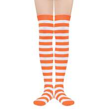 Zando Womens Thigh High Socks Striped High Knee Socks Knee High Socks For Cosplay Long Socks Over The Knee Leg Warmers,OneSize,OrangeWhite - OrangeWhite - 查看 1