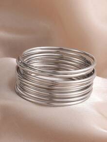 6pcs Stackable Bangle Bracelets, Vintage Minimalist Style, Iron Material, Suitable For Daily Wear - Silver - View 1