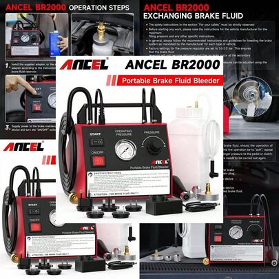 ANCEL BR2000 Brake Bleeder Kit,Automatic Vacuum Brake Bleeder One Person With Visible Adjustable Pressure, Professional Pulsating Brake Fluid Oil Bleeding Tool For All Vehicles, 0.6~3 Bar