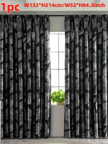 1pc Black Curtain With Silver Foil Leaf Design, Luxury & Fashionable Bestselling Curtain, Suitable For Home, Bedroom, Balcony - Black - View 13