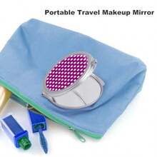 Espejo pequeño y compacto para monederos 1x/2x de aumento de lunares color morado brillante con estampado de lunares un pequeño espejo de mano para mujeres y hombres mini bolsillo plegable de - Multicolor - Ver 4