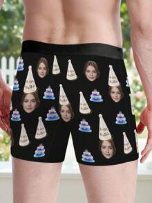 [DIY] Customized Underwear With Free Customized Socks, Novelty Underwear With Personalized Big Head Photo/Portrait/Face Replacement, Comfortable Fabric, Gift For Friends/Partner/Lover, Party/Birthday Present - Black - View 3