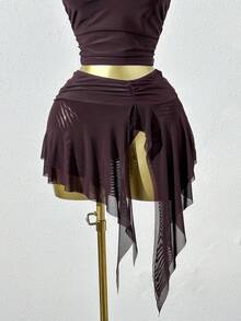 Sedessea Ensemble de maillot de bain bikini 3 pièces pour femmes 2026 Printemps/Été, top court marron unicolore, camisole ajustée, short, rendez-vous, festival de musique, plage élégante - Marron - Voir 7