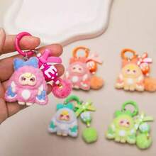 1pc Cute Cartoon 3D Flocked Keychain, Decorative Pendant Keychain, Cartoon Backpack Hanging Ornament, Car Keychain, Bag Charm, Suitable For Birthday Gift, Party Favor, Friend Gift, Cartoon Keychain, Small Pendant Accessory Toy Doll, Valentine's Day Special Gifts For Mother, Father, Graduation, And Teacher - Multicolor - View 3