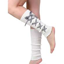 Women's Y2K 80s Leg Warmers Socks Rib Knit Boot Socks,OneSize,BlackWhite - BlackWhite - View 3