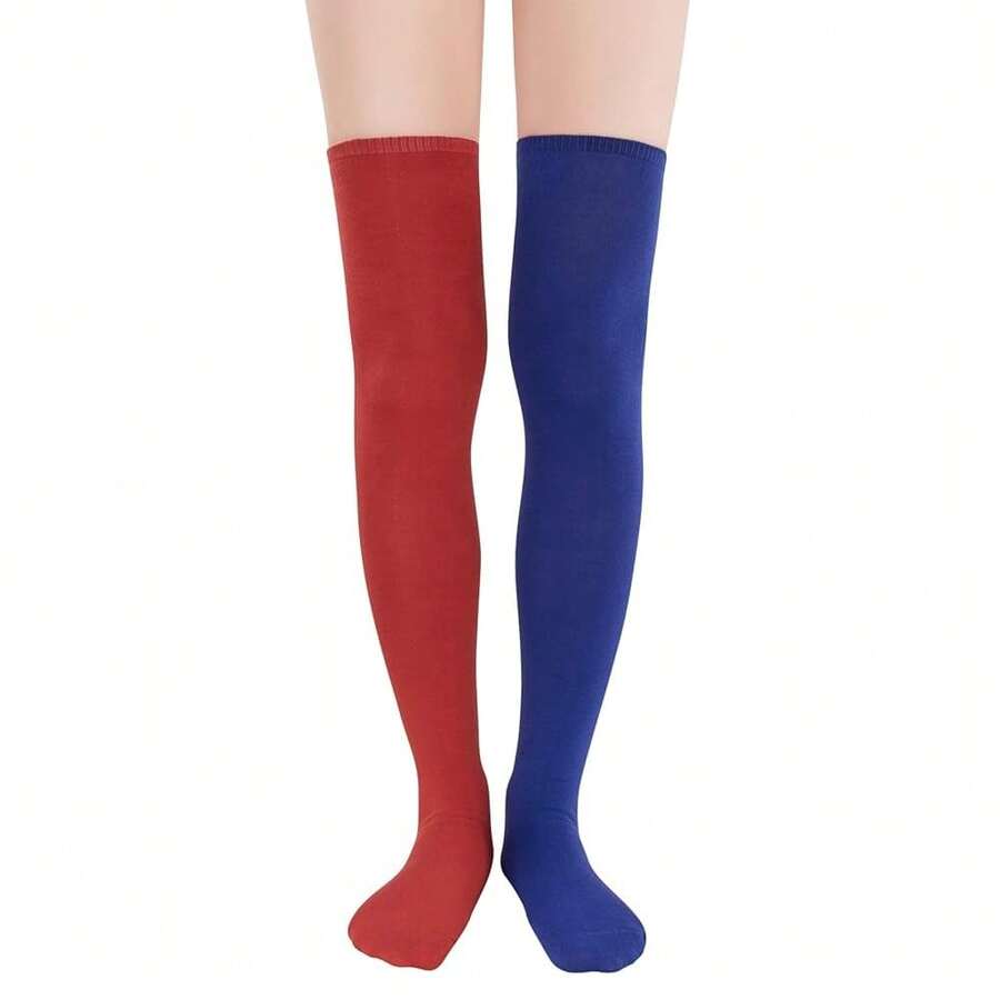 Zando Womens Thigh High Socks Striped High Knee Socks Knee High Socks For Cosplay Long Socks Over The Knee Leg Warmers,OneSize,RedBlue - RedBlue - View 1
