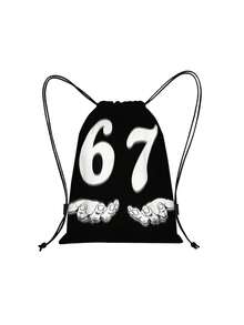 67 Six Seven Sports Backpack, Digital Printed Pattern Sports Drawstring Backpack, Random Printed Daily Backpack, Fashionable Pattern Backpack, Lightweight Large Capacity, Suitable For Fitness, Travel And Office Use, Perfect Gift For Men, Fathers, And Friends. - Multicolor - View 3