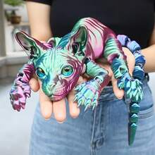 3pcs Large 3D Printed Cat Toys, Valentine's Day Gifts,19.96 Inches And 9.06 Inches ,ADHD, 3D Printed Sphynx  Cats With Flexible Articulated Joints, Stress Relief Toys For Adults, 3D Printed Animals,Perfect Boys Christmas Gifts Party Decoration Gifts - Blue-gold - View 7