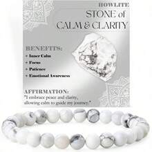 1PCS   6mm Natural Stone Obsidian Amazonite Bead Bracelet With Elastic Cord And Card - Thông trắng - Xem 2