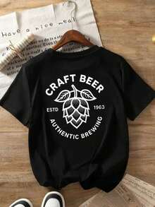 Women's Vintage-Inspired Craft Beer Graphic T-Shirt - Black Short Sleeve Casual Top With Front & Back Print, ESTD 1963 Authentic Brewing Design, Comfort Fit Round Neck, Machine Washable, Beer Shirt, Relaxed Fit Tee, Everyday Clothing, Durable Print Tee, Breathable Fabric - Noir - Voir 2