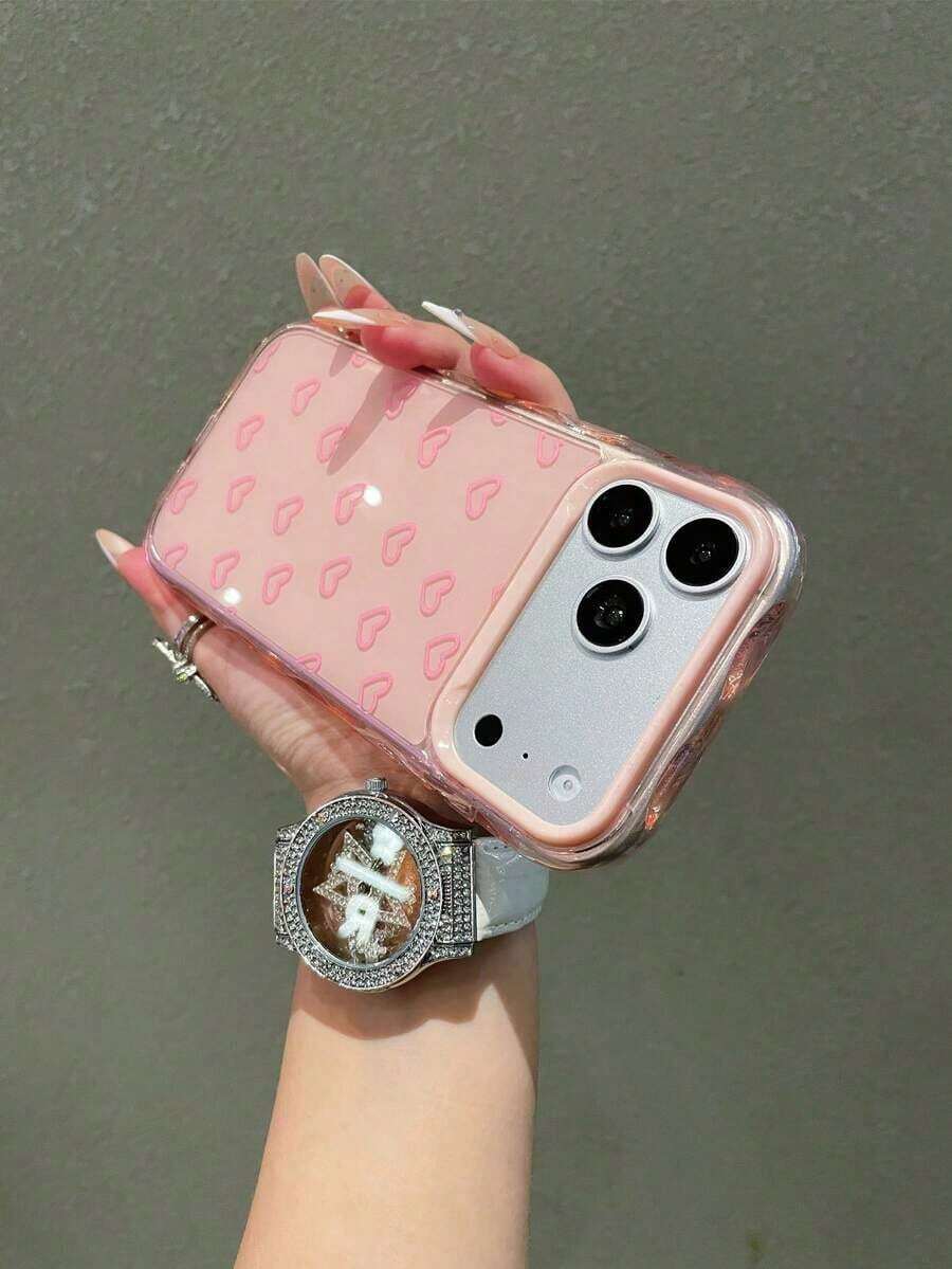 1pc Aesthetic Thin Sky Blue Personalized Line Design Phone Case Compatible With IPhone 16, 15, 14, 13, 12 Pro Max, 11, Korean Cute Shock-Proof Phone Cover, Gift For Girls, Compatible With IPhone 17/17 Pro/17 Pro Max/17 Airfunda Para Phone,Apple16,Cover De Phone,Cell Phone Case,Funda Para Apple 17 Pro - 粉紅色 2 - 查看 1