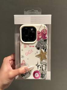 1 pieza Funda de teléfono con estampado de bola 8 blanca mate con textura personalizada, lazo rojo y estampado de leopardo, compatible con iPhone 16 Pro Max, 17/16/15/14 Plus, 13/12/11, Series - Multicolor - Ver 4