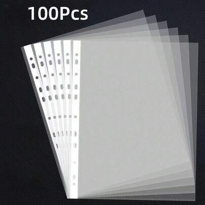 100 Heavy-Duty A4 Folders With 11-Hole Punching - Transparent Plastic File Organizers, Compatible With 3-Ring Binders, PP And PVC Construction, Suitable For Office, School, And Home Use - Transparent Pages Display Contents, Desktop File Organizer, Office Supplies, Functional Design, Durable PP Material.