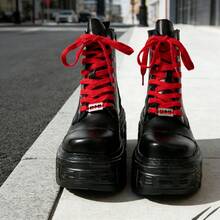 Unisex Platform Punk Ankle Boots Round Toe Graffiti Casual Sneakers Stylish Fashion Street Style Women's Boots - 黑色 - 查看 7