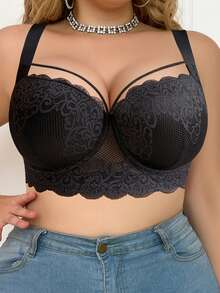 MIMILEMON Plus Size Comfortable Lace Underwire Bra - Wide Straps, Lift, Side Support, Full Coverage Design, Suitable For All-Day Wear, And Effectively Controls Side Bust. - Black - View 2