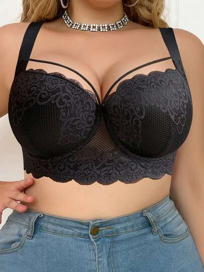 大码舒适蕾丝钢圈文胸 - 宽肩带，提拉，侧支撑，全罩杯设计，适合全天穿着，有效控制侧胸。