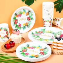 Aloha Flamingo Disposable Tableware Set, 7/9 Inch Party Plates, Disposable Paper Plates And Cups Suitable For Holidays, Weddings, Engagements, Weddings, Birthdays, Parties, Celebration Events - Multicolor - View 3