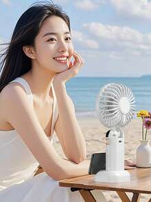 Ventilador eléctrico portátil mini USB recargable 2026 mejorado, ventilador de escritorio portátil con pantalla digital, adecuado para oficina, dormitorio, exterior, funciones 3 en 1 de mano, colgar al cuello y escritorio, diseño plegable de 90°, 5 velocidades ajustables - Multicolor - Ver 5