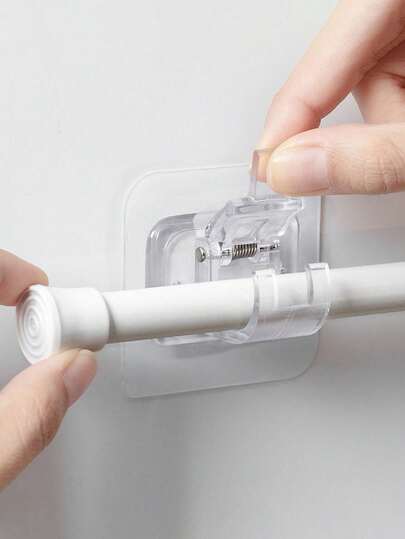 4 件套免钻孔窗帘杆支架，带自粘胶，无需钉子即可安装窗帘杆，可调节窗帘杆挂钩，适用于浴室、厨房、酒店、卧室、浴室收纳、门后置物架、厨房毛巾架、墙钩、墙挂架、墙钥匙架、衣帽钩