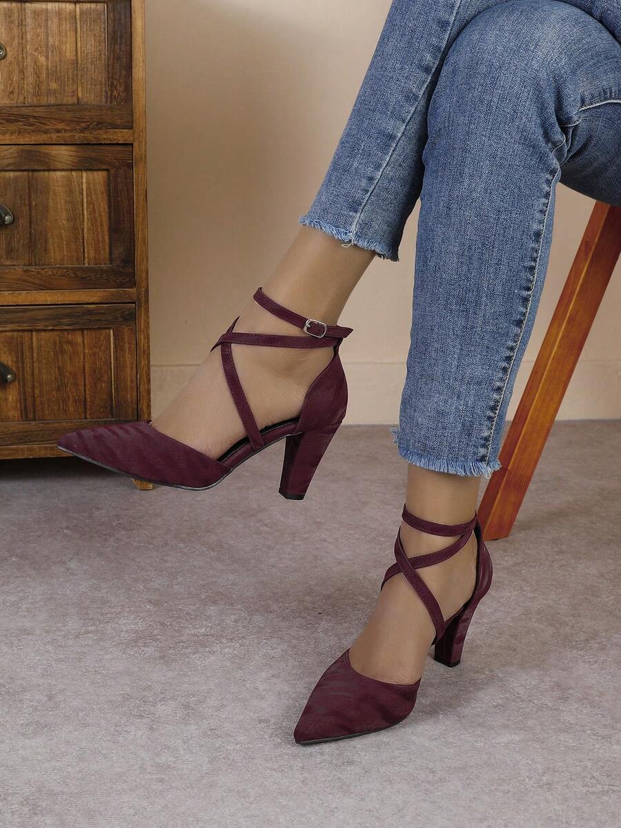 Giày cao gót mũi nhọn gợi cảm dành cho nữ, giày sandal thời trang đa năng. - Màu Đỏ Sâu - Xem 1