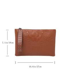 Crocodile Embossed Rivet Envelope Clutch - Brown - View 6