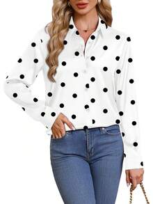 Womens Button Down Shirts Long Sleeve Tops Silk Satin Blouses Business Casual Fashion Outfit - 黑色 - 查看 9
