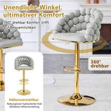 Hellgraue Samt-Barhocker 2er-Set – Kugelketten-Rückenlehne, Vergoldetes Verstellgestell, Stylisch Für Kücheninsel, Home Bar & Essbereich - Light Grey - View 2