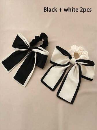 1/2-delars set svarta och beige håraccessoarer i koreansk stil i satin med rosett, lämpliga för knutar, låga hästsvansar, eleganta vintage-håraccessoarer för vardagsbruk