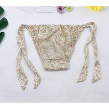Women Silk Panties Lightweight Briefs Smooth Breathable Satin Bikini,Sexyys Tie-Side Underwear Daily Fit Comfort,Floral#1 - 花卉#1 - 查看 5