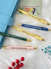 5支装趣味圆珠笔，黑色墨水，中号笔尖（1.0毫米），印有生动有趣的语录，创意设计，独特的同事办公礼物，个性化日常书写圆珠笔套装，幽默语录，送给同事的趣味办公礼物，个性化圆珠笔，印有生动有趣语录的日常书写笔套装 - 彩色 - 查看 5