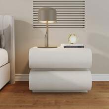 Cream Style Minimalist White Bedside Table, Leather Italian Minimalist Bedroom Solid Wood Bedside Storage Cabinet - 白色 - 查看 1