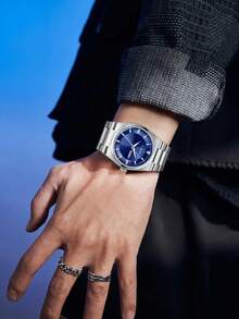 TOMI Men's Watch With Crown Brooch, Ring, Disassembly Tool, Minimalist Design, Round Dial With Diamonds, Zinc Alloy Strap, Quartz Movement, Gift Box, Suitable For Daily Life, Business Events, Father's Day, Valentine's Day, Christmas - Silver - View 4